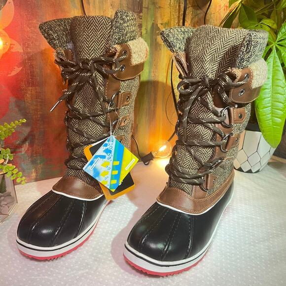 DREAM PAIRS Women's Mid Calf Winter Snow Boots, 6 M US, Brown - Picture 1 of 12